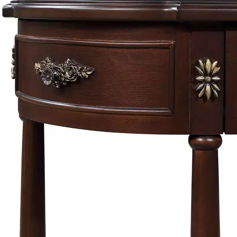Consolle curva da 52'' in legno anticato con ripiano aperto e 2 cassetti, Espresso