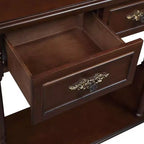 Consolle curva da 52'' in legno anticato con ripiano aperto e 2 cassetti, Espresso