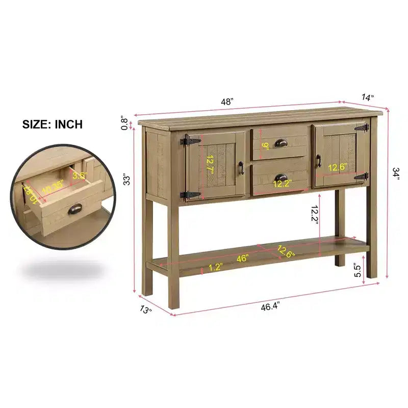 Consolle da 48'' in legno massello con 2 cassetti e ante – Marrone Rustico