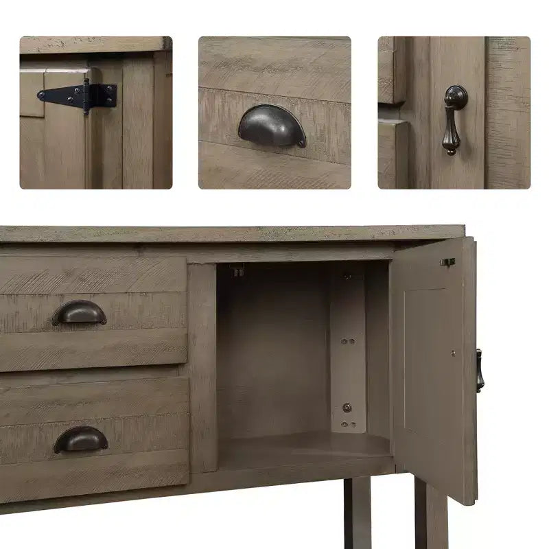Consolle da 48'' in legno massello con 2 cassetti e ante – Marrone Rustico