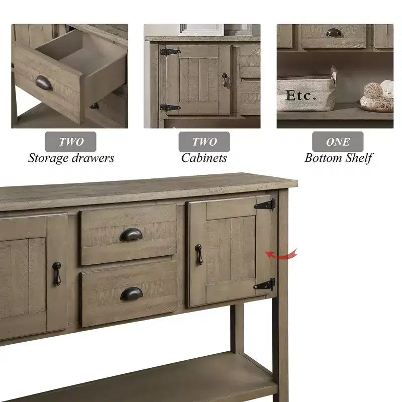 Consolle da 48'' in legno massello con 2 cassetti e ante – Marrone Rustico