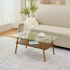 Tavolino da caffè rettangolare con piano in vetro temperato e gambe in metallo