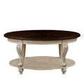 Hostack 42'' oval wood coffee table with 2-Tiers and Open Storage Shelf for Living Room, Beige and Espresso Top
