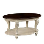 Tavolino da caffè ovale in legno da 42'' con ripiano portaoggetti aperto a 2 livelli, struttura beige e piano marrone