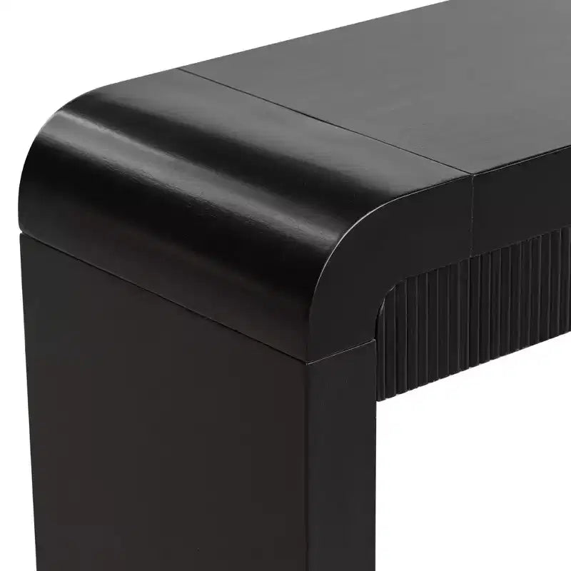 Consolle rustica con cassetto scanalato, angoli curvi e gambe spesse per ingresso e soggiorno, nera