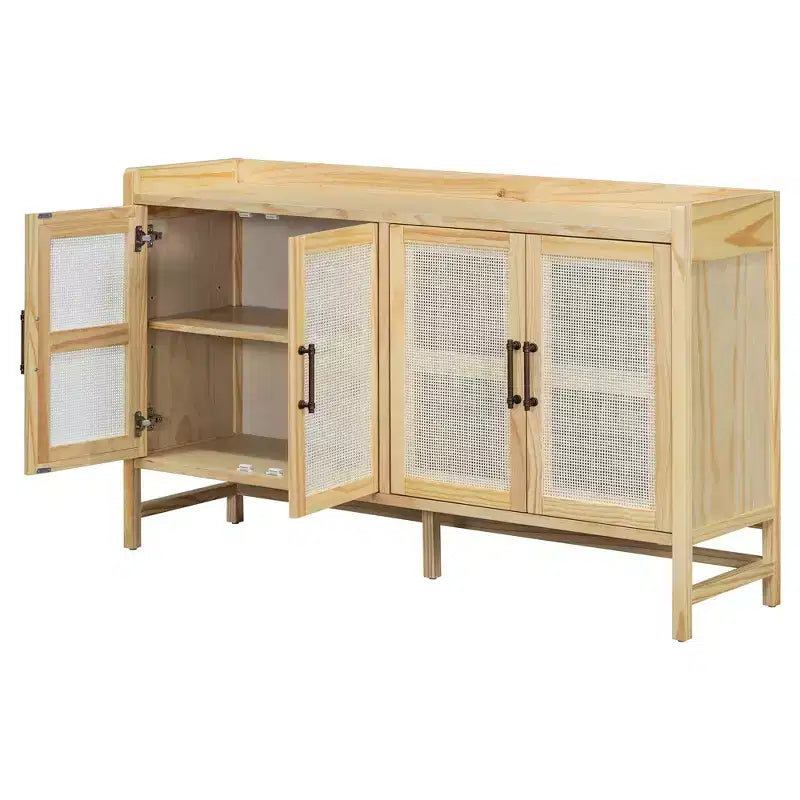 Credenza-Buffet con ante in rattan e vano contenitore