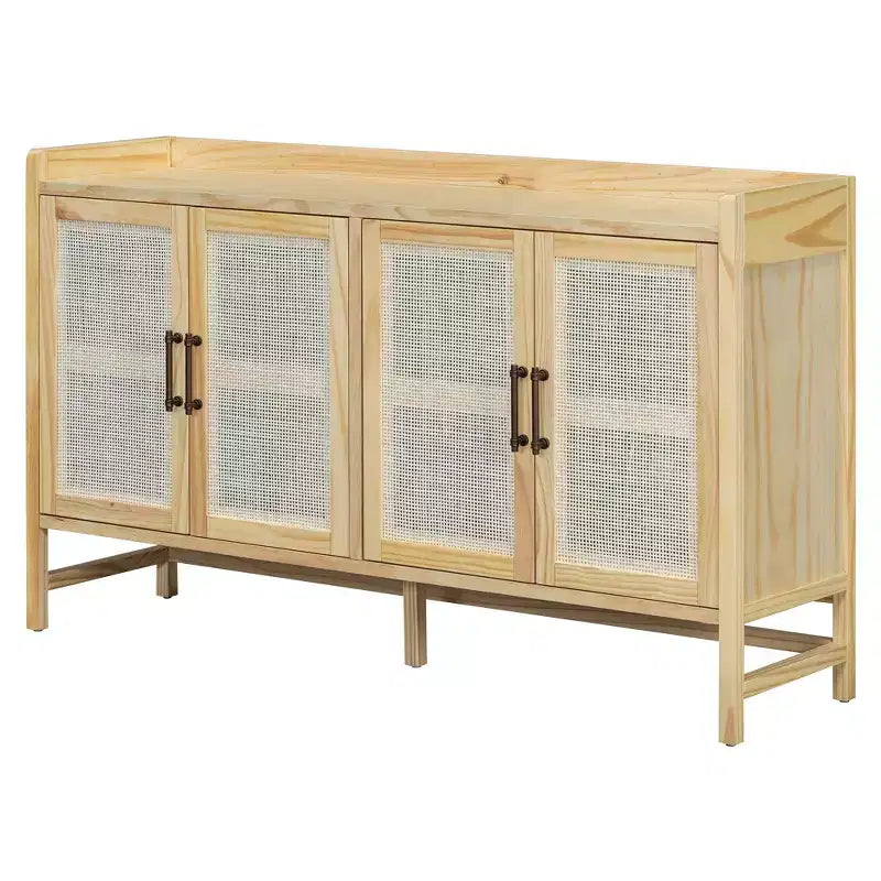Credenza-Buffet con ante in rattan e vano contenitore