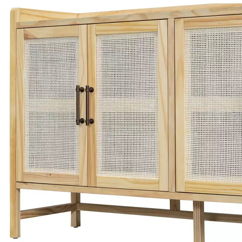 Credenza-Buffet con ante in rattan e vano contenitore