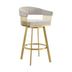 HomeRoots 26 Taupe and Gold Fabric and Stainless Steel Low Back Counter Height Swivel Bar Chair