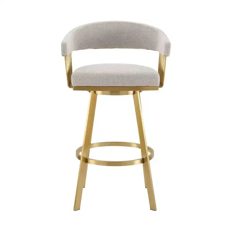 Sedia da bar girevole in tessuto color talpa e oro con braccioli, altezza bancone, 26"