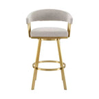Sedia da bar girevole in tessuto color talpa e oro con braccioli, altezza bancone, 26"