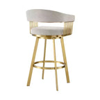 Sedia da bar girevole in tessuto color talpa e oro con braccioli, altezza bancone, 26"