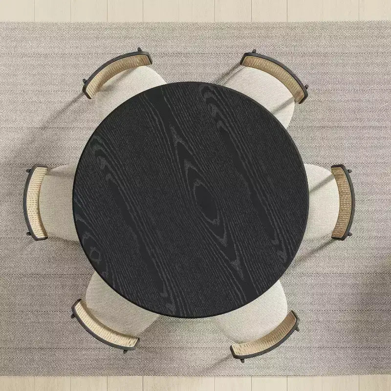 Tavolo da pranzo rotondo in legno da 52" con base a piedistallo scanalata, 4-6 posti a sedere, nero