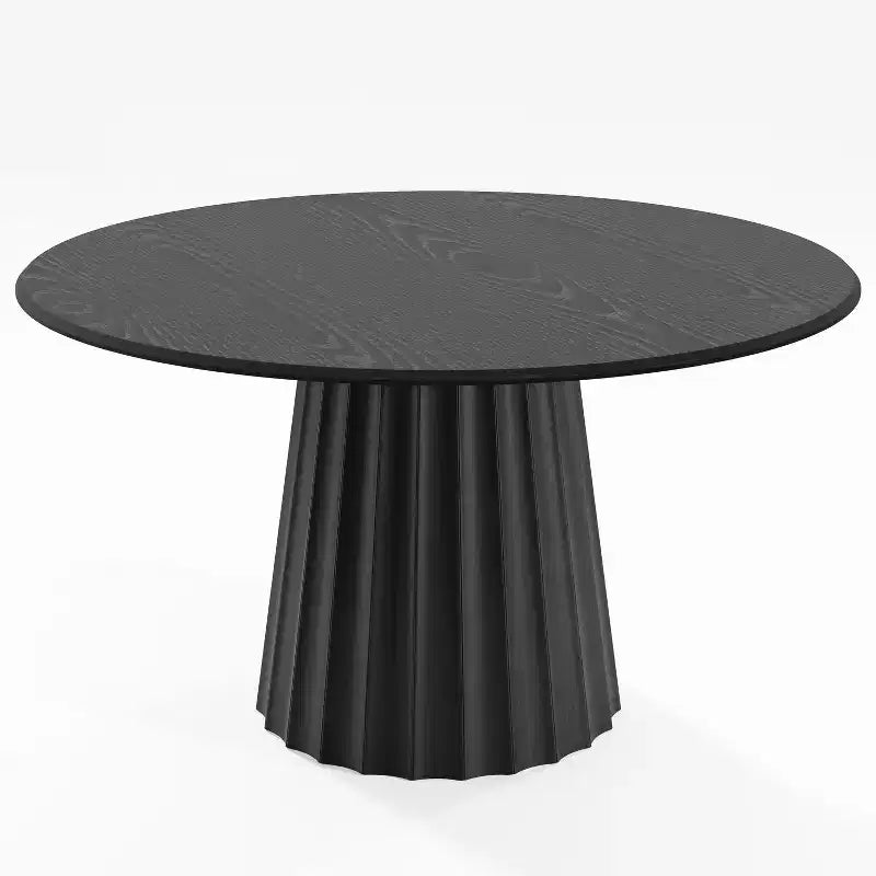 Tavolo da pranzo rotondo in legno da 52" con base a piedistallo scanalata, 4-6 posti a sedere, nero