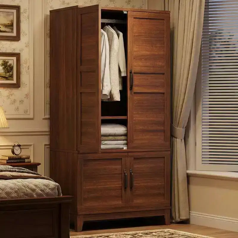 Armadio Guardaroba in Legno da 180 cm con 4 Ante, Asta Appendiabiti e Ripiani Regolabili