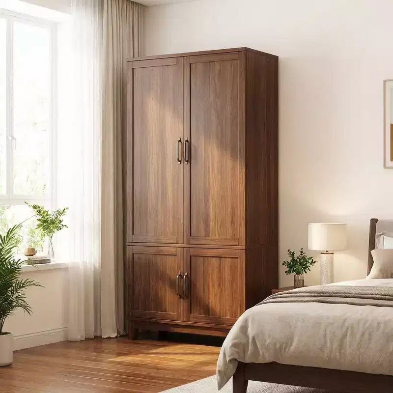 Armadio Guardaroba in Legno da 180 cm con 4 Ante, Asta Appendiabiti e Ripiani Regolabili