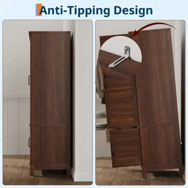 Armadio Guardaroba in Legno da 180 cm con 4 Ante, Asta Appendiabiti e Ripiani Regolabili