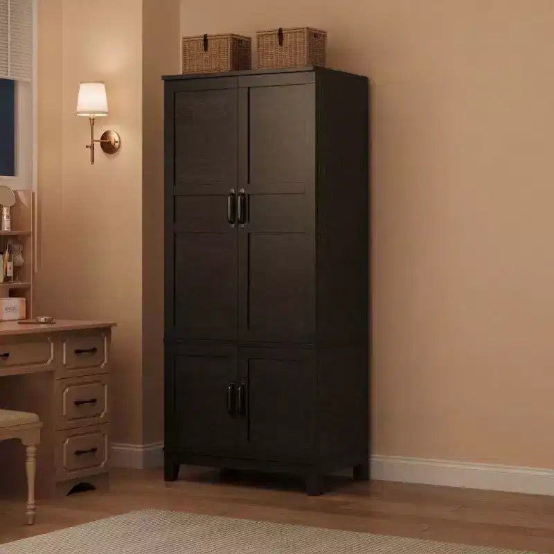 Armadio Guardaroba in Legno da 180 cm con 4 Ante, Asta Appendiabiti e Ripiani Regolabili