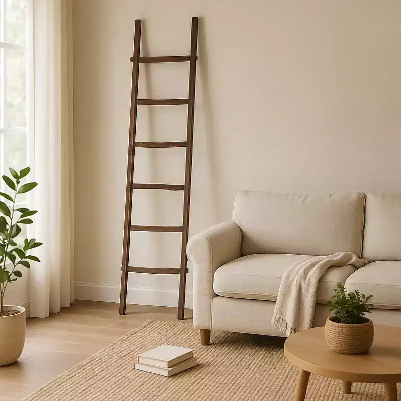 Scala Decorativa in Legno con Ganci – Porta Coperte e Asciugamani per Camera da Letto o Soggiorno