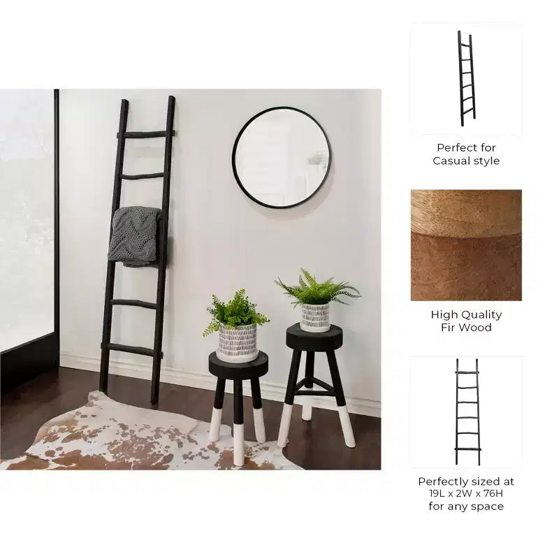 Scala Decorativa in Legno con Ganci – Porta Coperte e Asciugamani per Camera da Letto o Soggiorno