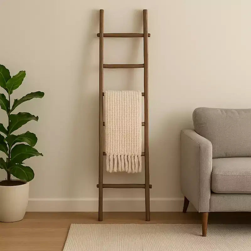 Scala Decorativa in Legno con Ganci – Porta Coperte e Asciugamani per Camera da Letto o Soggiorno