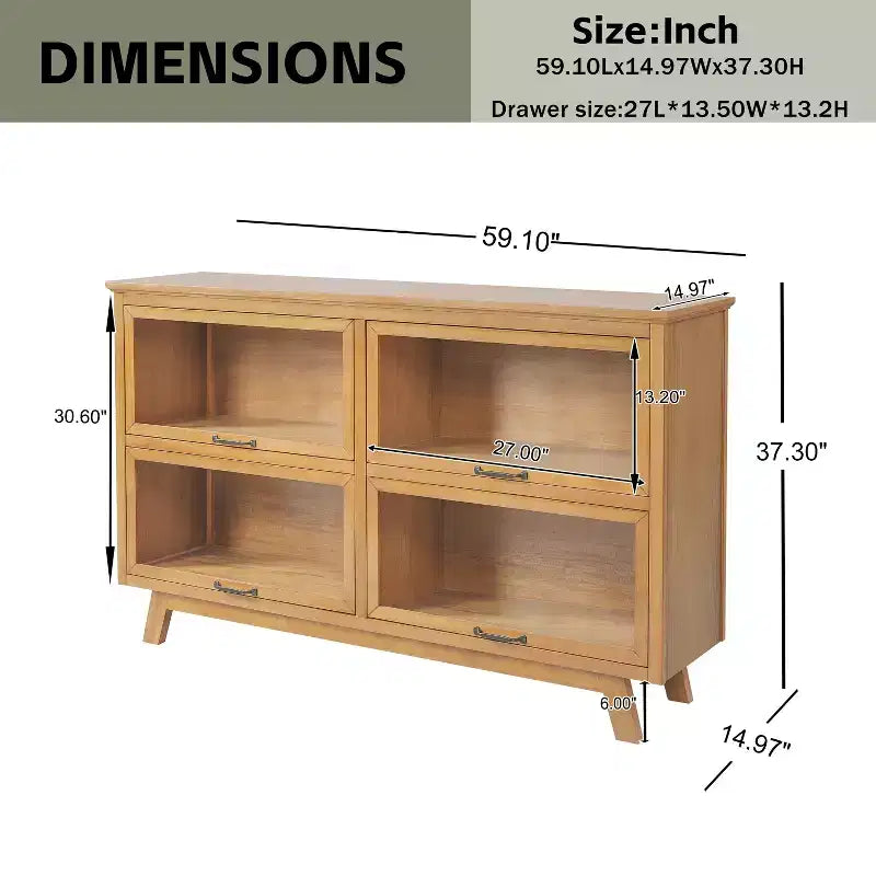 Madia di design Mid-Century Modern con 4 ante in vetro