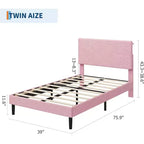 Letto imbottito a piattaforma in velluto a coste rosa per letto singolo con testiera contenitore e stazione di ricarica