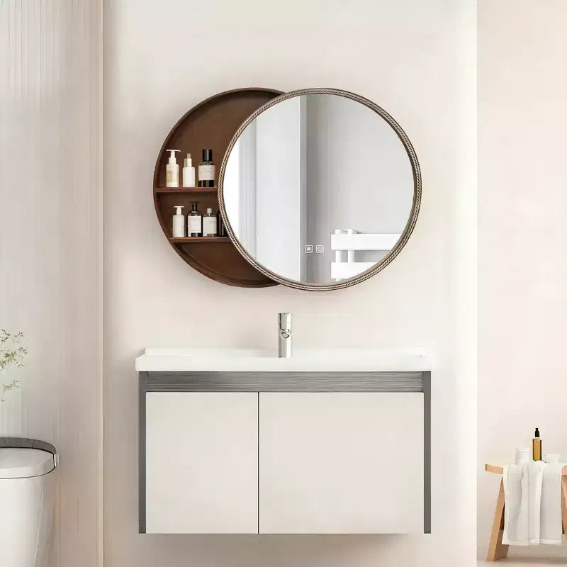 Specchio da parete rotondo da 23,6" con armadietto scorrevole