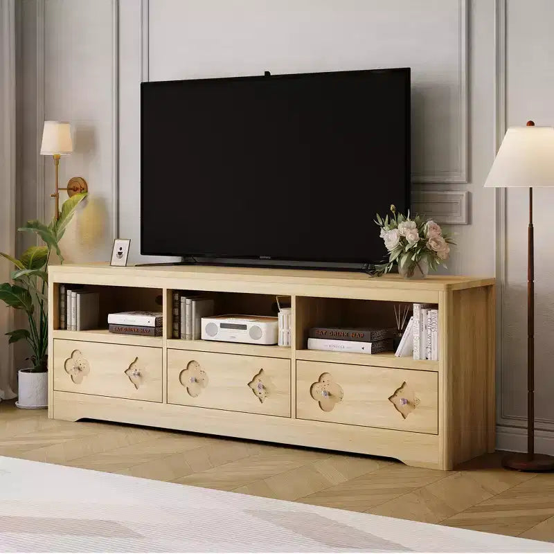 Mobile Porta TV per Televisori da 70-85 Pollici – Consolle Multimediale Mid-Century con Cassetto Intagliato