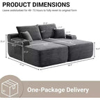 Divano componibile doppio con chaise longue, seduta profonda e cuscini decorativi, grigio