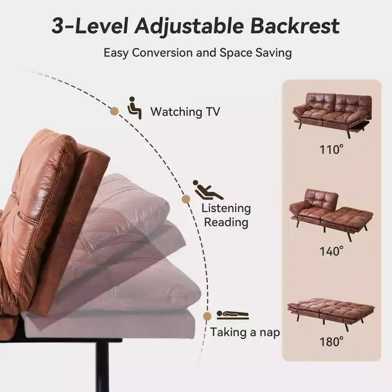 Divano Letto Futon Convertibile da 71 pollici con Memory Foam, Schienale e Braccioli Regolabili, Ecopelle