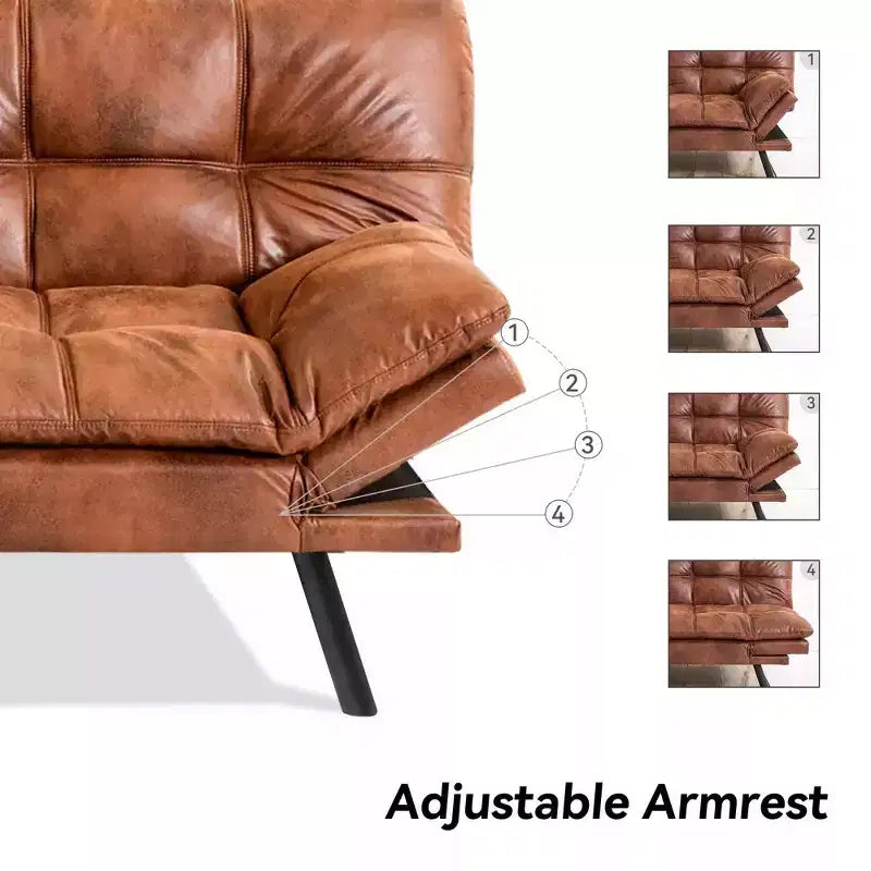 Divano Letto Futon Convertibile da 71 pollici con Memory Foam, Schienale e Braccioli Regolabili, Ecopelle