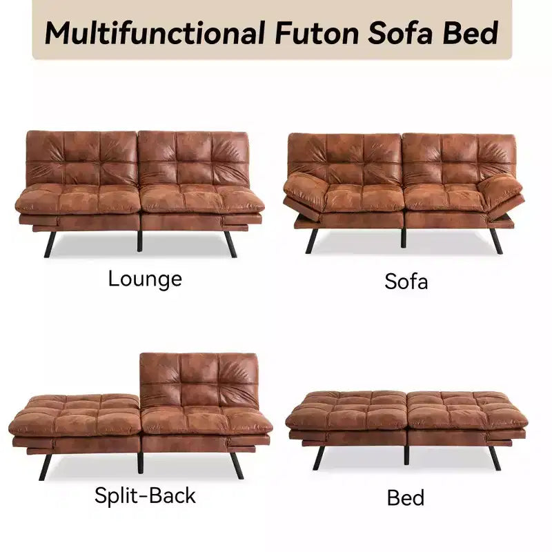 Divano Letto Futon Convertibile da 71 pollici con Memory Foam, Schienale e Braccioli Regolabili, Ecopelle