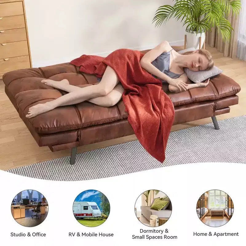 Divano Letto Futon Convertibile da 71 pollici con Memory Foam, Schienale e Braccioli Regolabili, Ecopelle