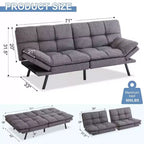 Divano Letto Futon Convertibile da 71 pollici con Memory Foam, Schienale e Braccioli Regolabili, Ecopelle