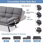 Divano Letto Futon Convertibile da 71 pollici con Memory Foam, Schienale e Braccioli Regolabili, Ecopelle