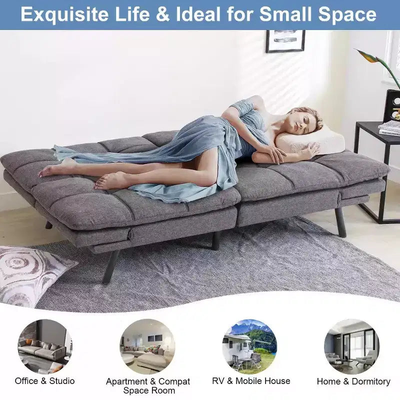 Divano Letto Futon Convertibile da 71 pollici con Memory Foam, Schienale e Braccioli Regolabili, Ecopelle