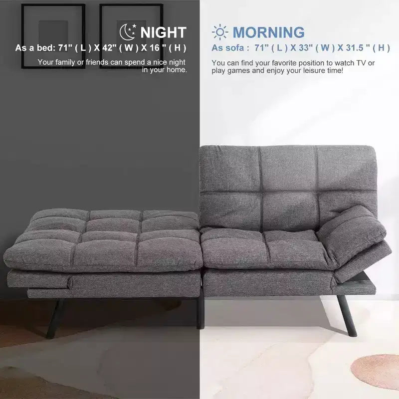 Divano Letto Futon Convertibile da 71 pollici con Memory Foam, Schienale e Braccioli Regolabili, Ecopelle