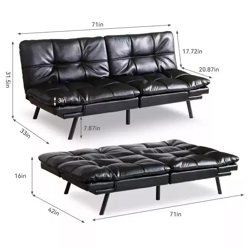 Divano Letto Futon Convertibile da 71 pollici con Memory Foam, Schienale e Braccioli Regolabili, Ecopelle