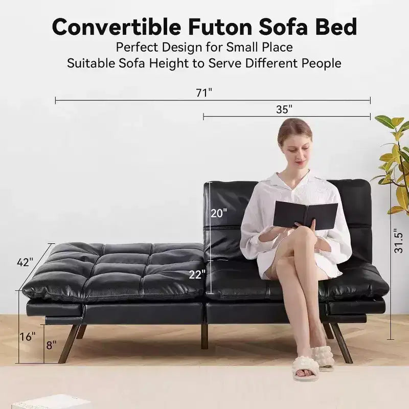 Divano Letto Futon Convertibile da 71 pollici con Memory Foam, Schienale e Braccioli Regolabili, Ecopelle