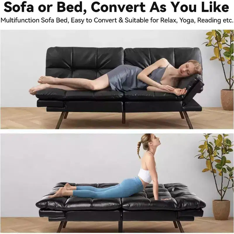Divano Letto Futon Convertibile da 71 pollici con Memory Foam, Schienale e Braccioli Regolabili, Ecopelle