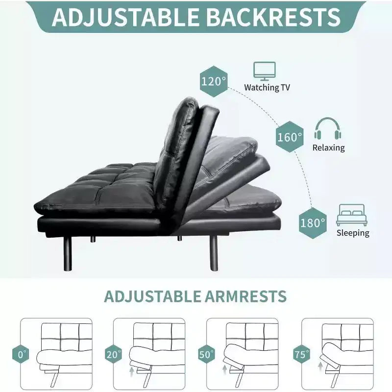Divano Letto Futon Convertibile da 71 pollici con Memory Foam, Schienale e Braccioli Regolabili, Ecopelle