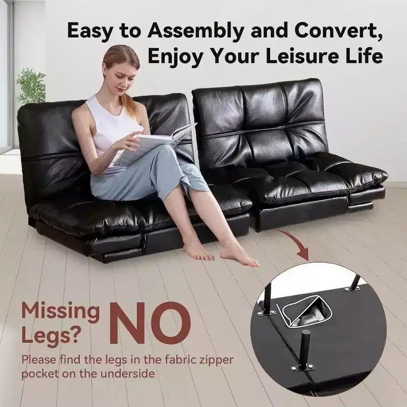Divano Letto Futon Convertibile da 71 pollici con Memory Foam, Schienale e Braccioli Regolabili, Ecopelle