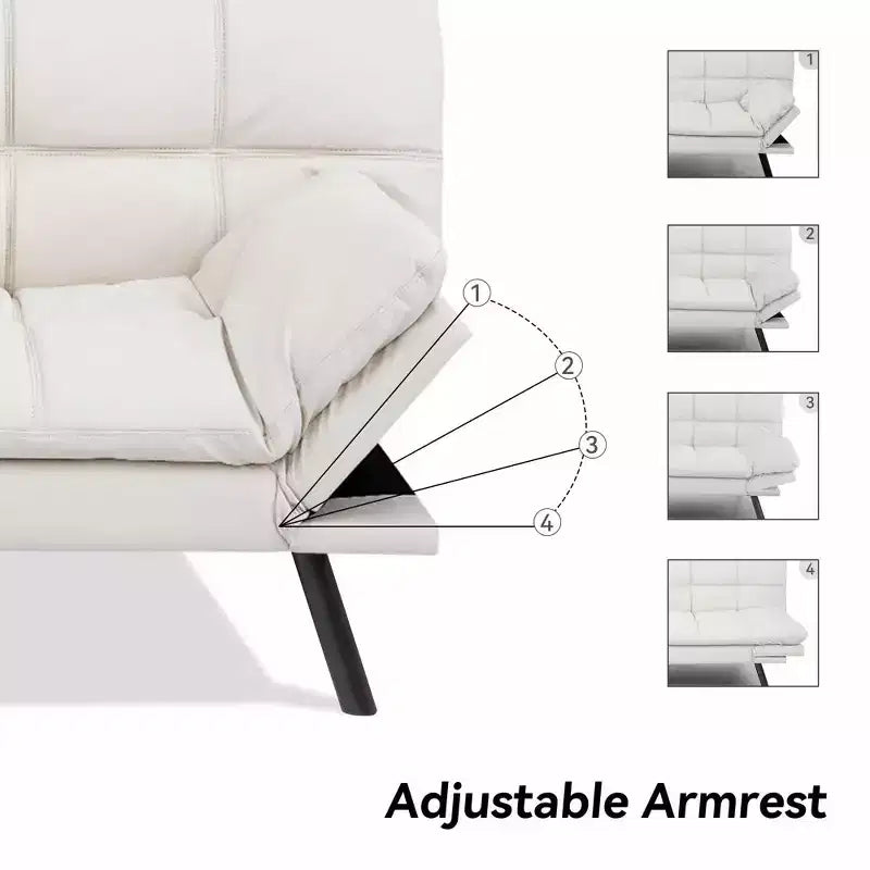 Divano Letto Futon Convertibile da 71 pollici con Memory Foam, Schienale e Braccioli Regolabili, Ecopelle