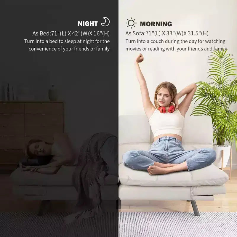 Divano Letto Futon Convertibile da 71 pollici con Memory Foam, Schienale e Braccioli Regolabili, Ecopelle