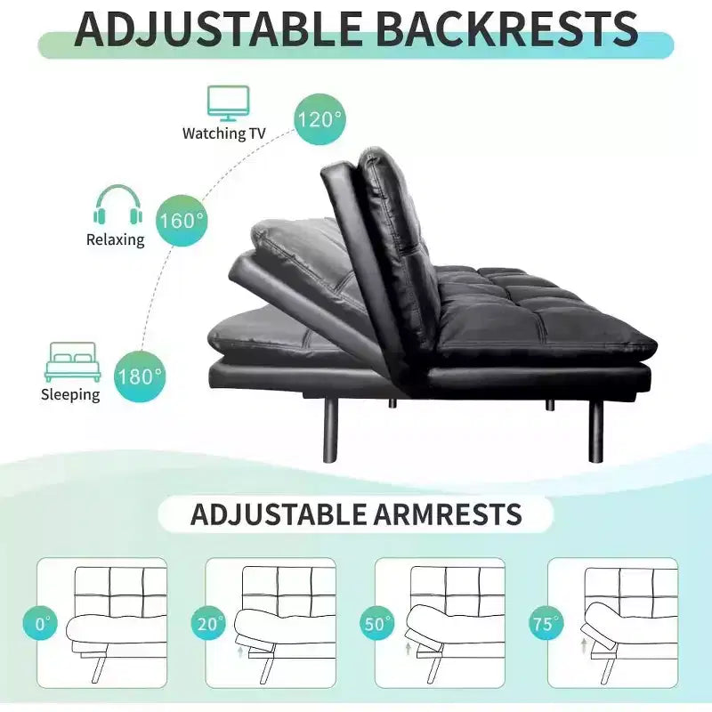 Divano Letto Futon Convertibile da 71 pollici con Memory Foam, Schienale e Braccioli Regolabili, Ecopelle