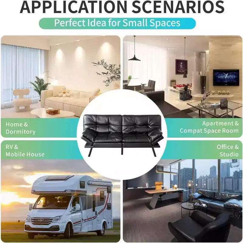 Divano Letto Futon Convertibile da 71 pollici con Memory Foam, Schienale e Braccioli Regolabili, Ecopelle