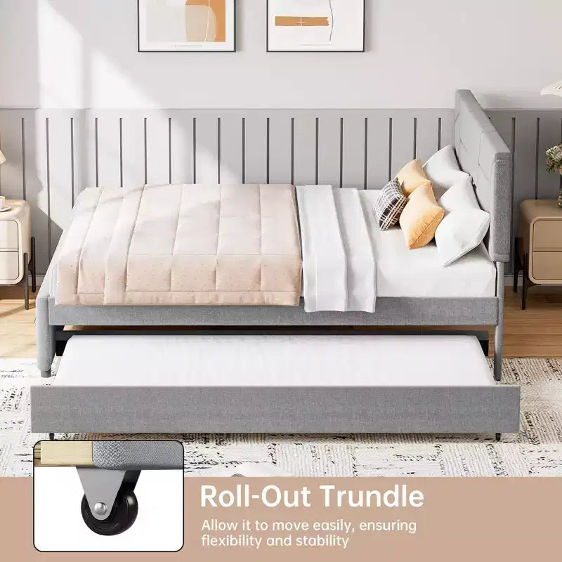 Struttura letto a piattaforma imbottita con letto estraibile singolo