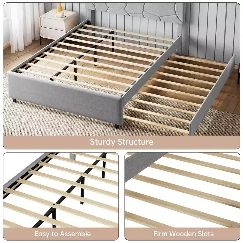 Struttura letto a piattaforma imbottita con letto estraibile singolo