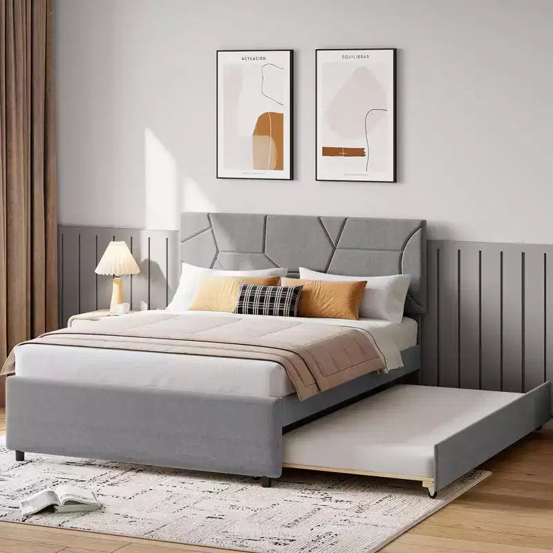 Struttura letto a piattaforma imbottita con letto estraibile singolo
